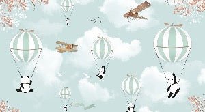 Tapete Panda in Heißluftballons