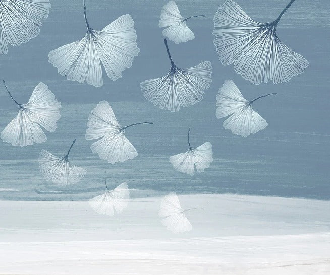 Papier peint panoramique japandi blue gingko, XXL, tendance