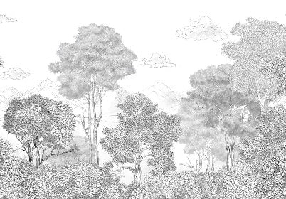 Papier peint panoramique Forêts et Monts Crayonnés