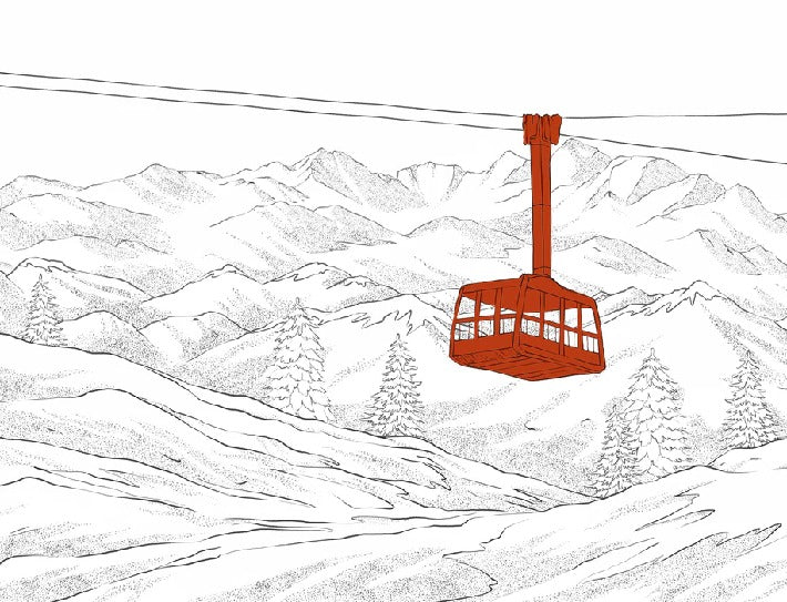 Sfondo rosso della funivia di La Plagne