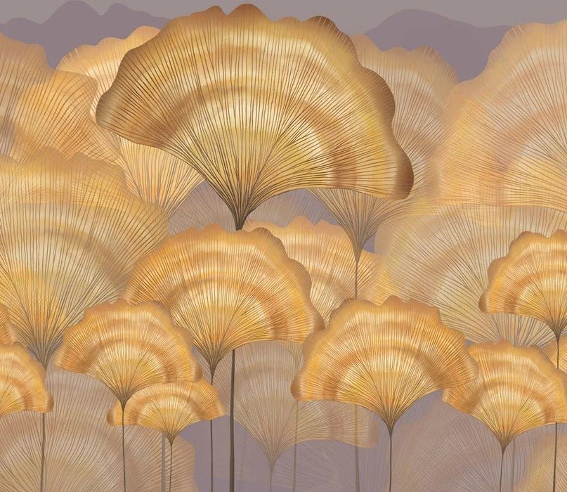 Papier peint contemporain ginkgo ocre, XXL, tendance