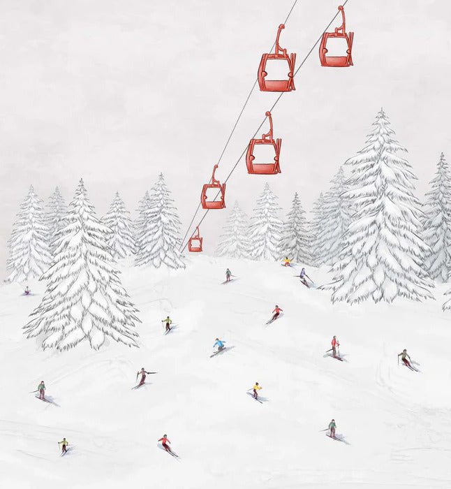 Papier peint télécabine skieurs colorés, XXL, tendance