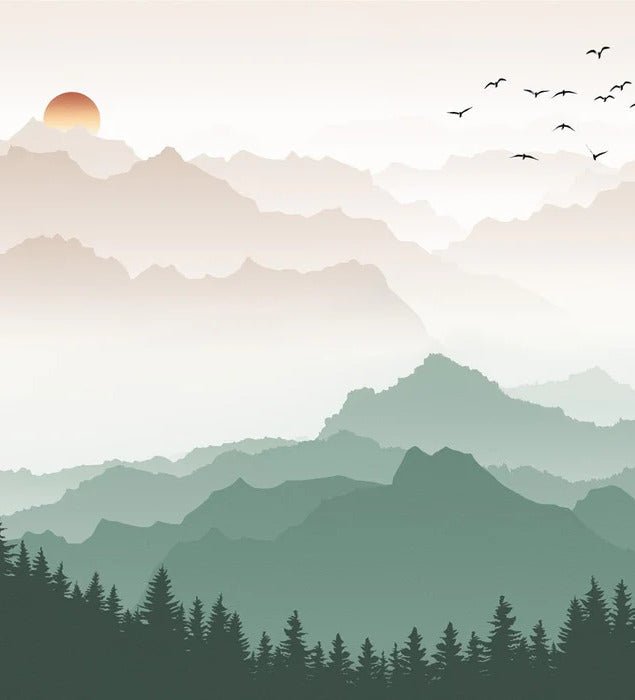 Papier peint montagne dans brume terracotta