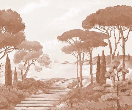 Papier peint balade dans les calanques terracotta, XXL, tendance