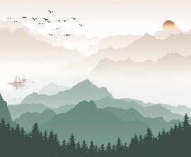 Papier peint montagne dans brume terracotta, XXL, tendance