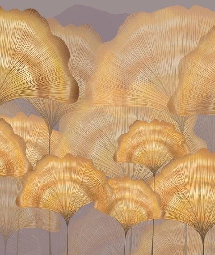 Papier peint contemporain ginkgo ocre