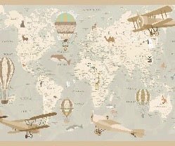 Children's wallpaper map of the world aviator