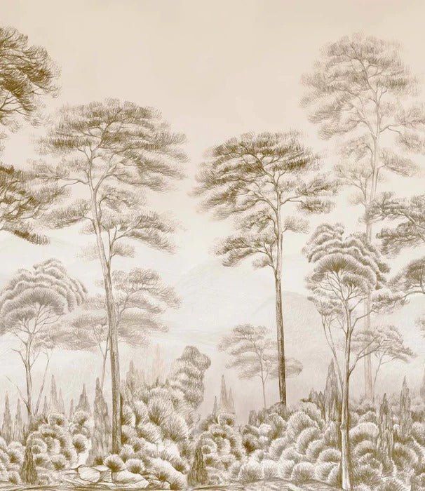 Carta da parati natura pineta seppia