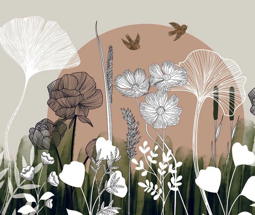 Papier peint panoramique illustration florale, XXL, tendance