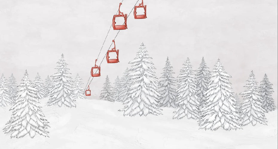 Carta da parati rossa per gondola di montagna