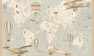 Children's wallpaper map of the world aviator