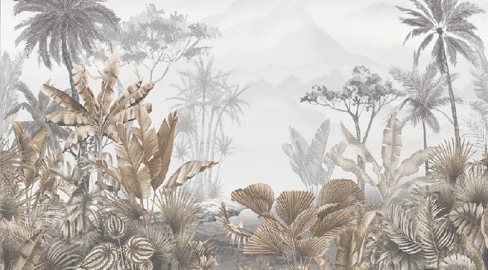 Papier peint restaurant tendance tropical sépia, mural concept, tendance