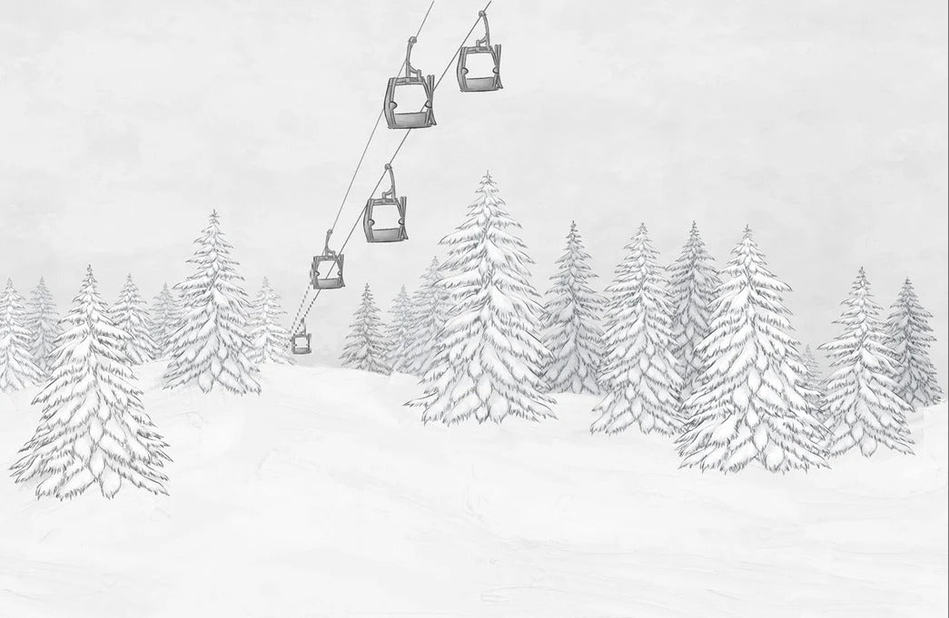 Papier peint montagne télécabine noir & blanc