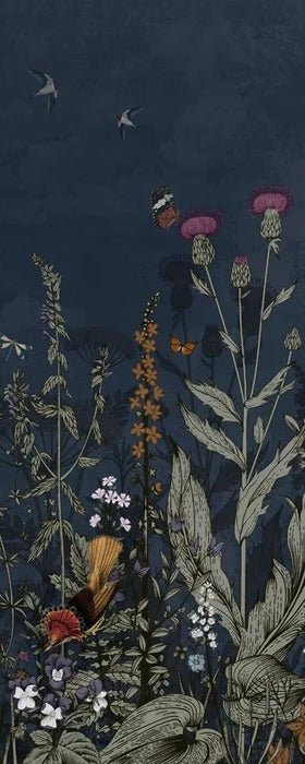 Papier peint panoramique bleu nuit floral, XXL, tendance