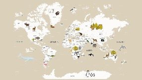 Carta da parati con mappamondo francese per bambini, beige
