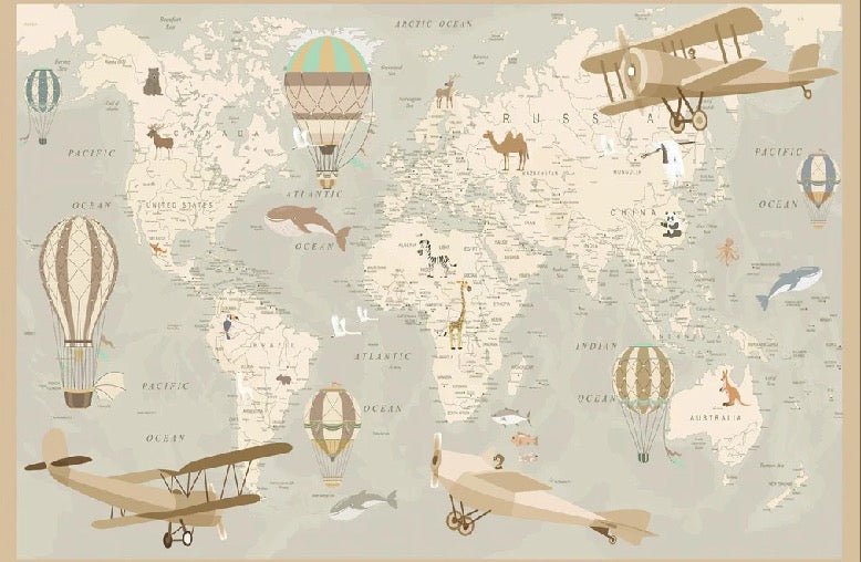 Papier peint enfant carte du monde aviateur, XXL, tendance