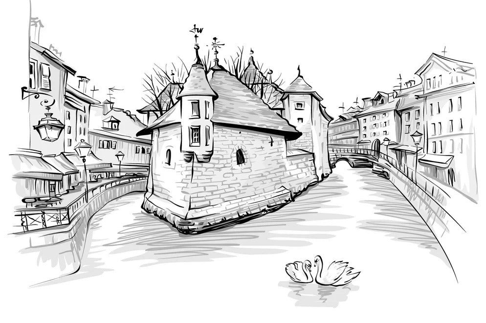 Papier peint Venise des Alpes noir et blanc, XXL, tendance