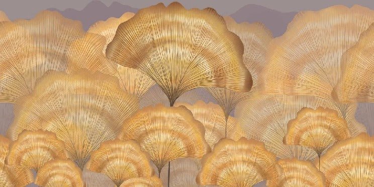 Contemporary ginkgo ocher wallpaper