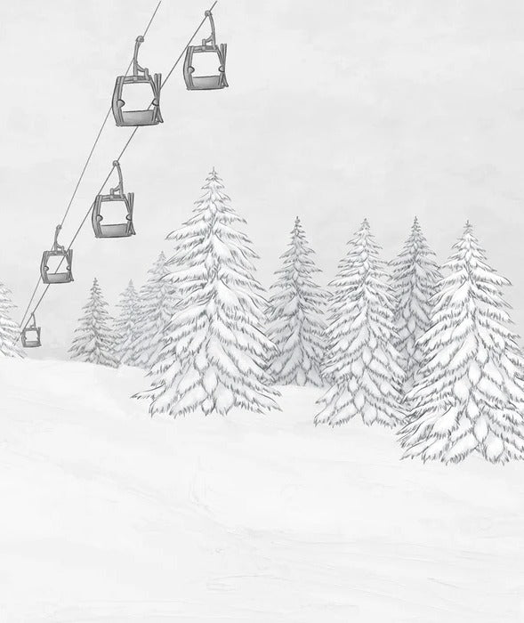 Papier peint montagne télécabine noir & blanc, XXL, tendance