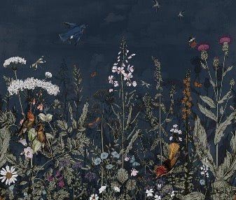 Papier peint panoramique bleu nuit floral, XXL, tendance