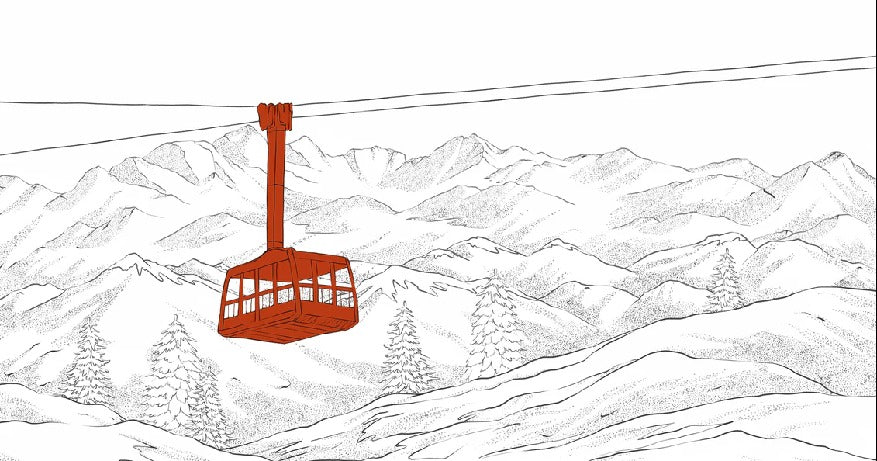 Sfondo rosso della funivia di La Plagne