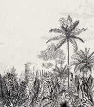 Carta da parati con patrimonio tropicale in bianco e nero