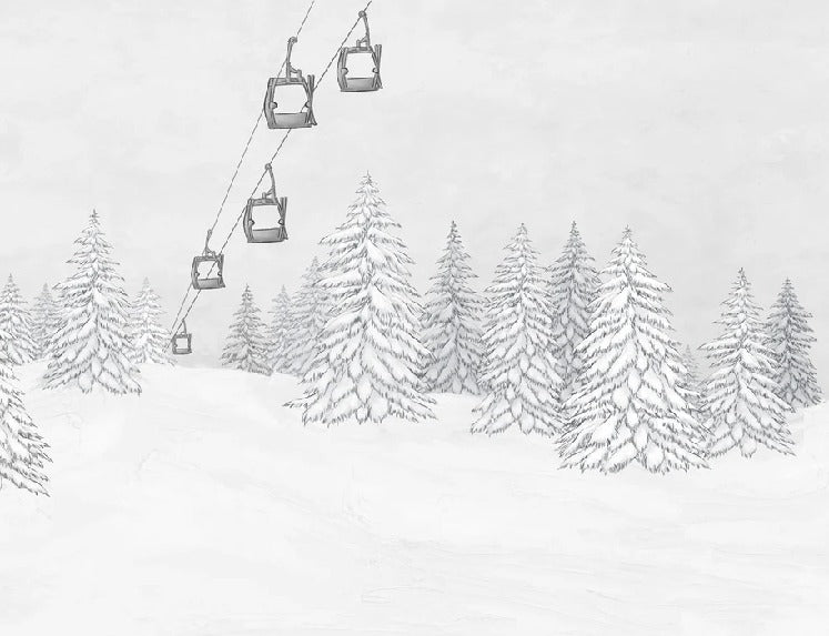 Papier peint montagne télécabine noir & blanc