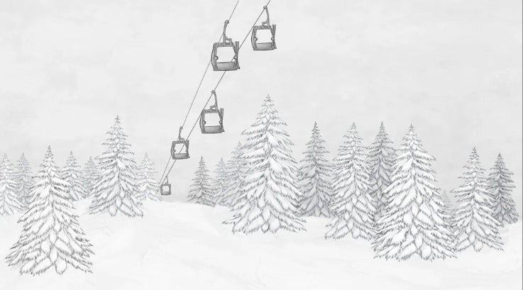Carta da parati in bianco e nero per gondola di montagna