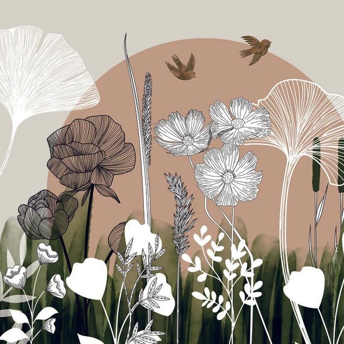 Papier peint panoramique illustration florale