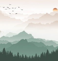 Papier peint montagne dans brume terracotta