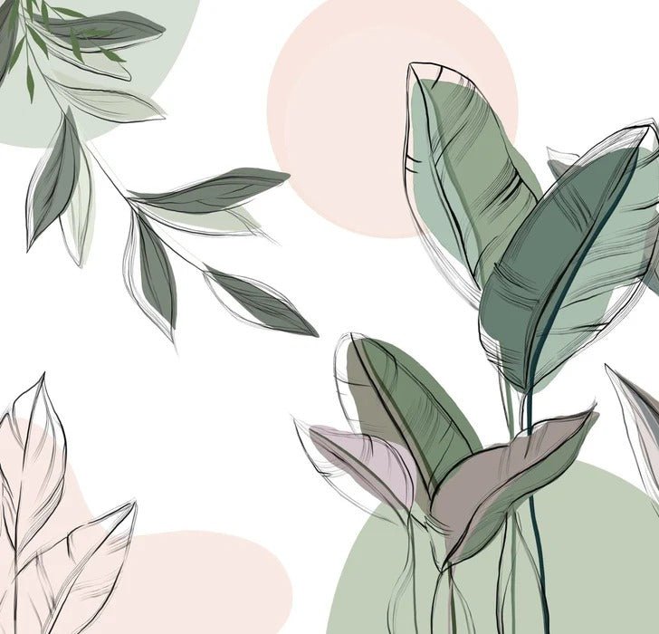 Papier peint panoramique végétal graphique vert, XXL, tendance