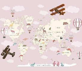 Papier peint Carte du monde Avion fille, XXL, tendance