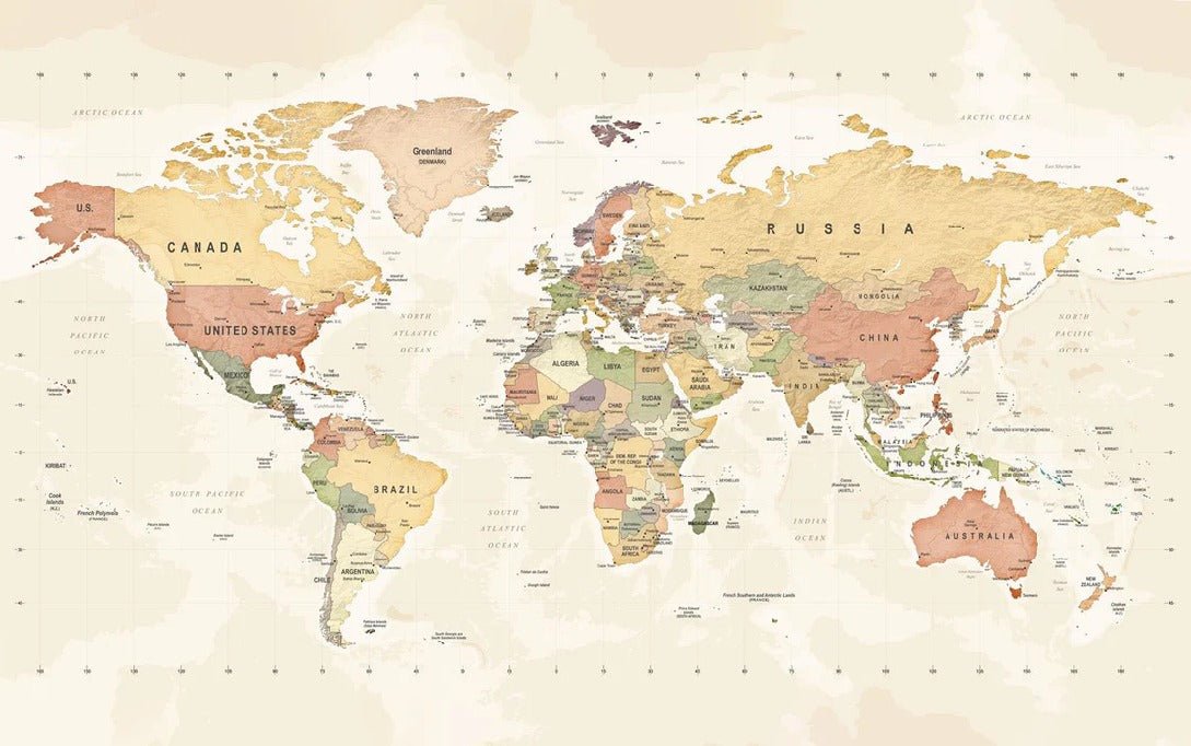 Papier peint panoramique carte du monde exploration
