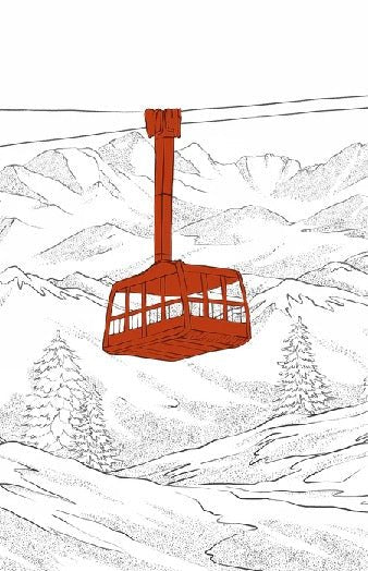 Sfondo rosso della funivia di La Plagne