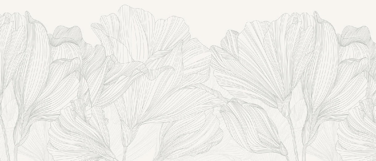 Papel pintado Vals de flores panoramico gris y blanco, XXL, tendance