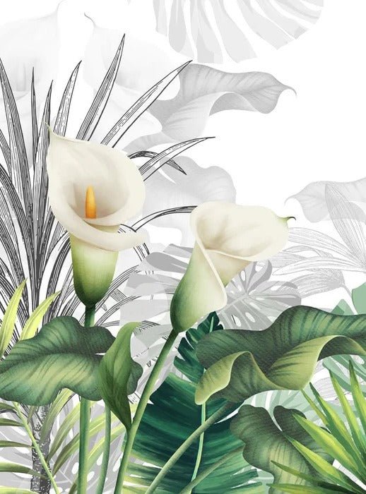 Carta da parati per bagno con giglio bianco e natura