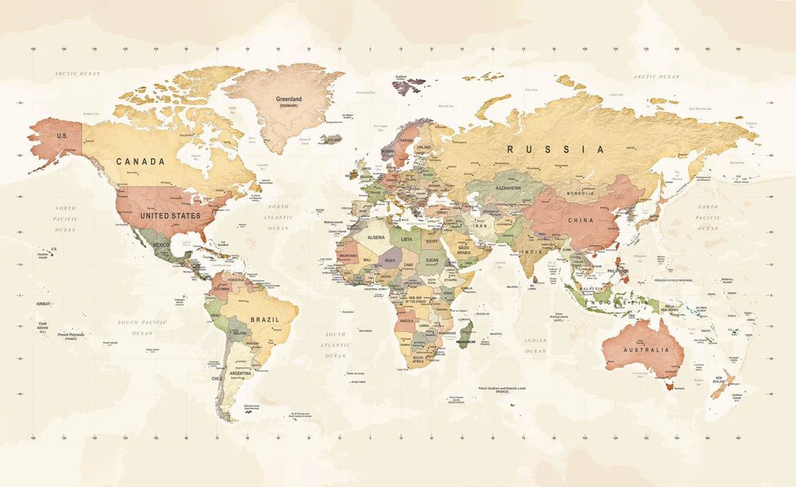 Papier peint panoramique carte du monde exploration, XXL, tendance