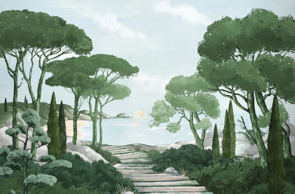 Papier peint balade dans les calanques vert, XXL, tendance