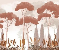 Papier peint cyprès pins et herbes de la pampa terracotta, XXL, tendance