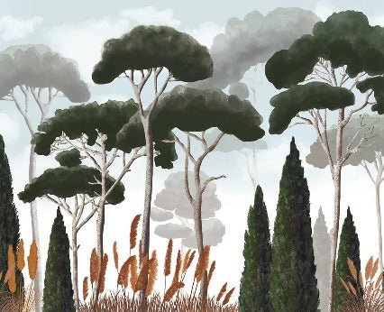 Papier peint sur mesure cyprès pins et herbes de la pampa, XXL, tendance