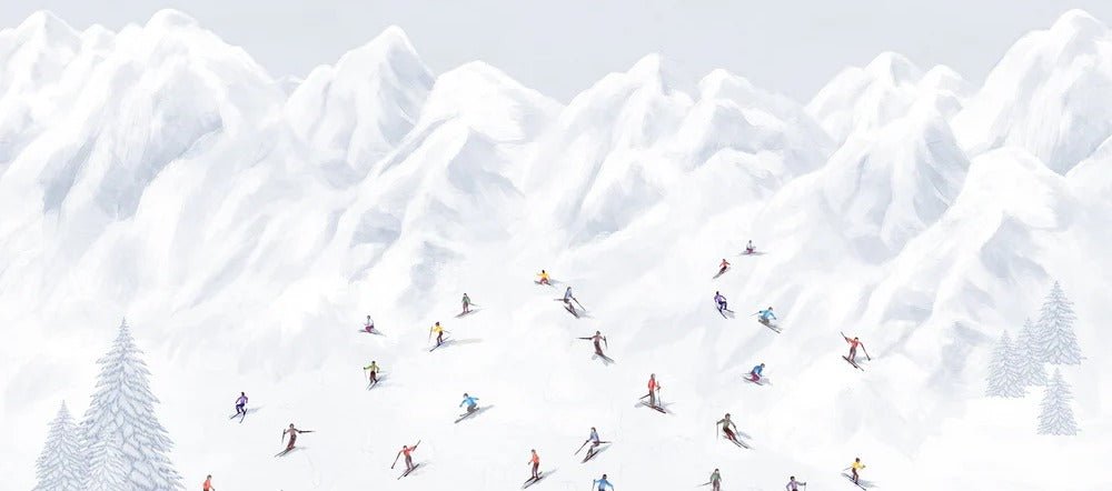 Tapete Berg Skifahrer bunt