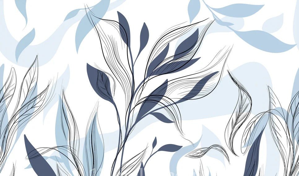 Papier peint fleur graphique bleu