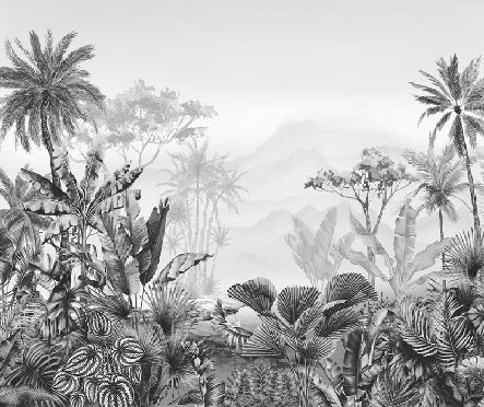 Papier peint tendance tropical noir et blanc, XXL, tendance