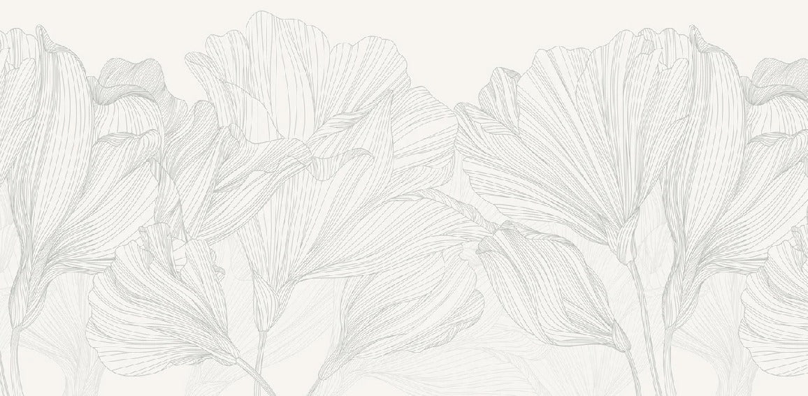 Papier peint panoramique gris et blanc valse des fleurs