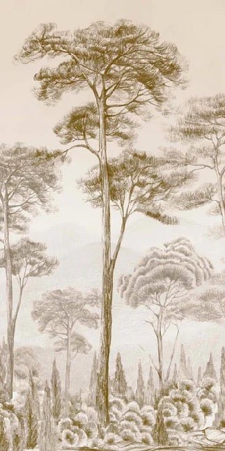 Carta da parati natura pineta seppia