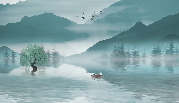 Wallpaper between mountain and lake