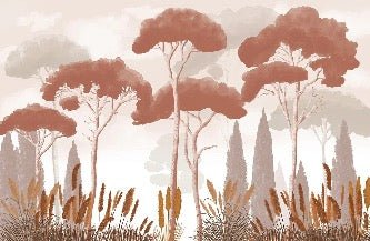 Papier peint cyprès pins et herbes de la pampa terracotta, XXL, tendance