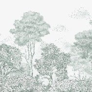Panoramic Forests and Mountains green wallpaper