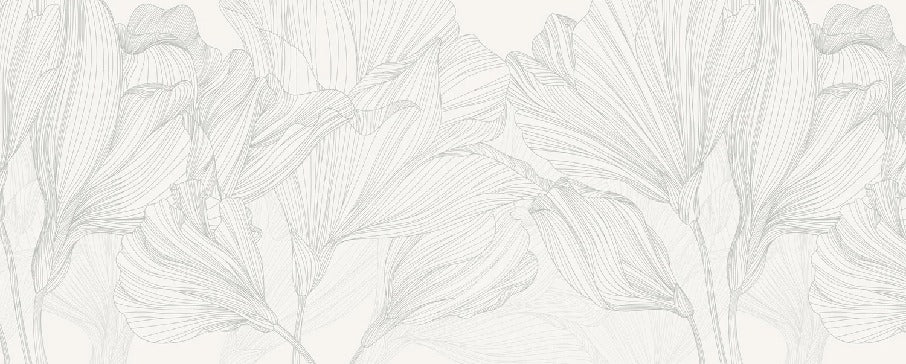 Papier peint panoramique gris et blanc valse des fleurs