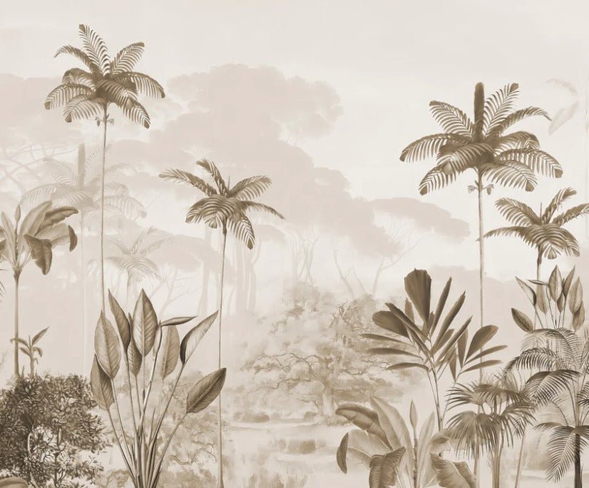 Panoramic jungle eden sepia wallpaper
